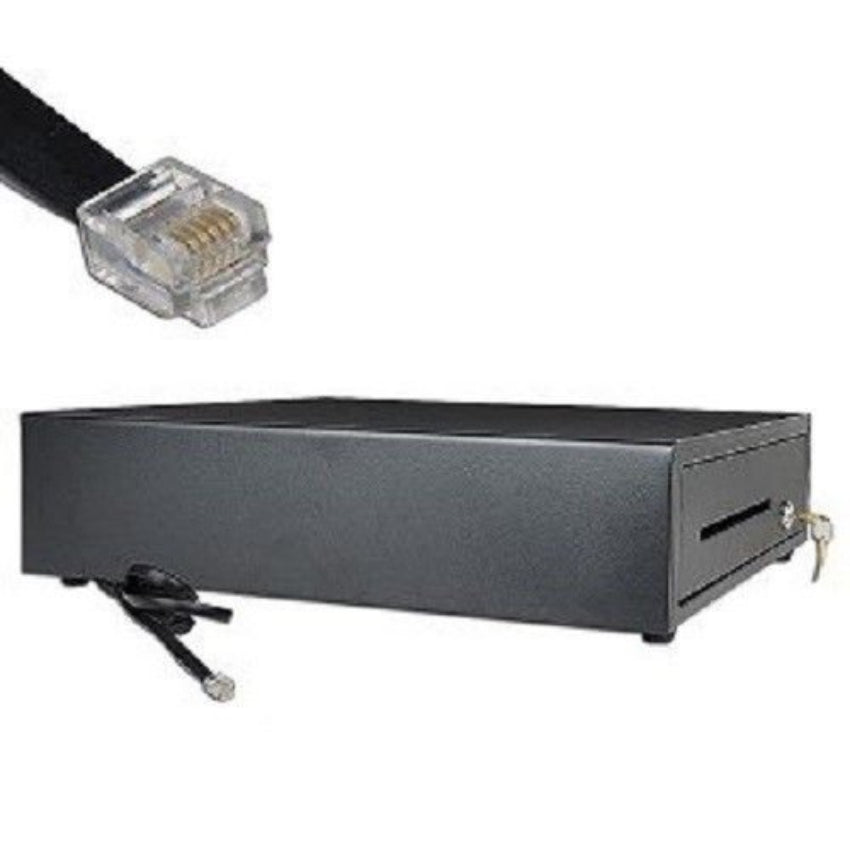 The EOM-POS POS Hardware Bundle features a black cash drawer with key lock and RJ11 cable, plus a receipt printer—ideal for Square Register/Stand or USB receipt printer setups.