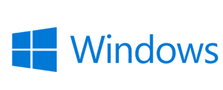 The Windows logo in blue next to the word Windows in blue text on a white background.
