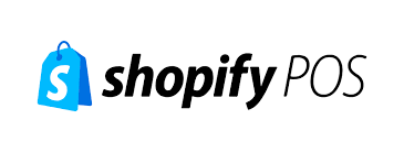 Shopify POS logo featuring a blue shopping bag with a white S on it next to the black text shopify and gray text POS on a white background.