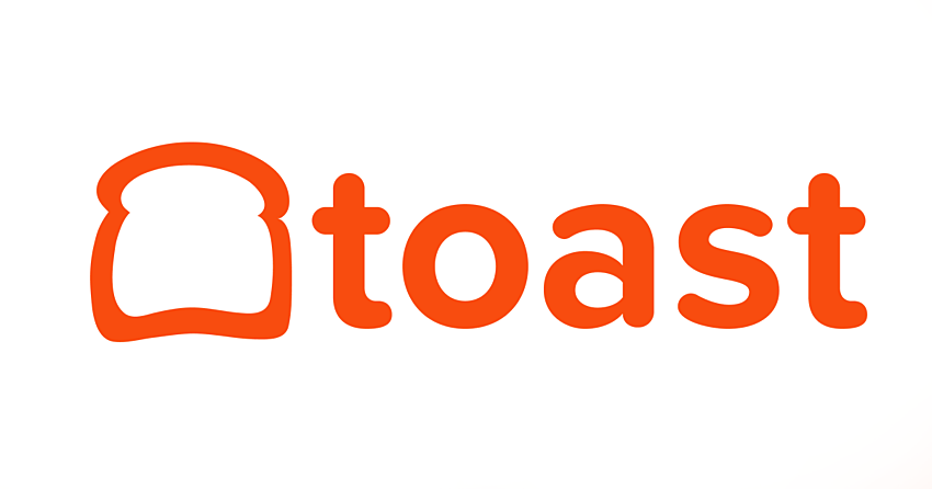 The word “toast” in orange lowercase letters, with a slice of bread outline forming the letter t on a white background.
